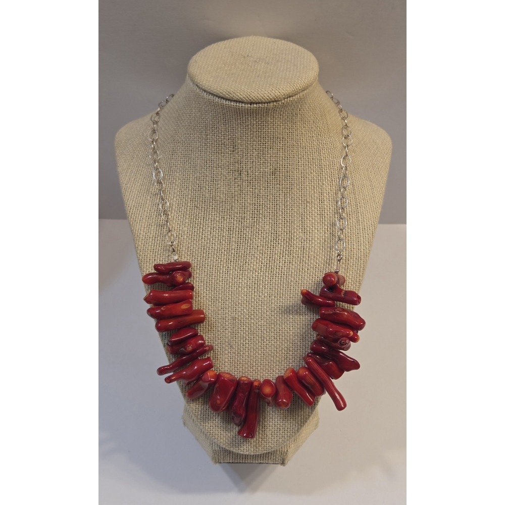 Gorgeous Chunky Red Coral‎ & Sterling Silver Adjustable Necklace 24"